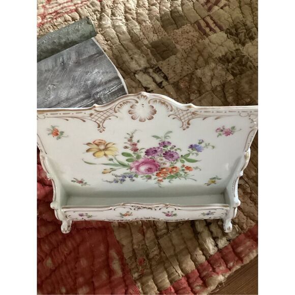 Herend Dresden Handpainted Gilded Porcelain  Single Slot Letter Holder STUNNING - Picture 3 of 10